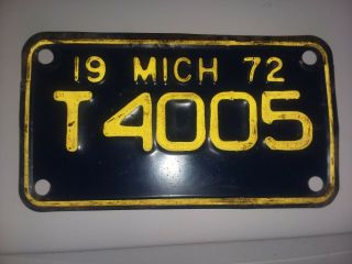 Vintage 1972 Michigan Motorcycle License Plate - Tag T4005