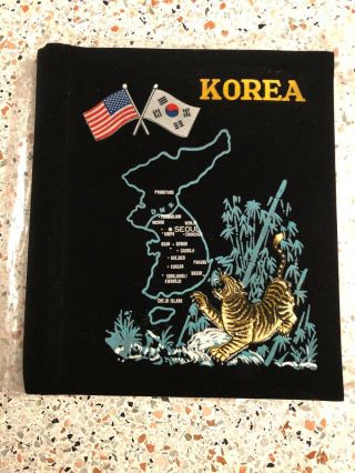 Vintage Nos Korea Felt Flock Photo Picture Souvenir Book Album Korean War