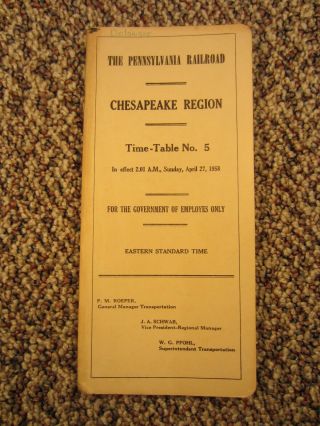 Pennsylvania Railroad Prr Chesapeake Region Employee Timetable No.  5,  1958 Ett