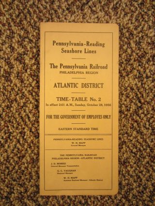 Pennsylvania Railroad Prr Philadelphia Region,  Atlantic Dist.  Employee Timetable