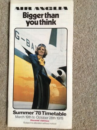 Air Anglia Airline Timetable Summer 1978
