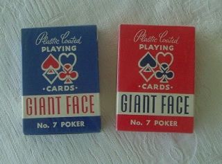 2 Decks Vintage Arrco Giant Face No 7 Poker Plastic Coated Playing Cards