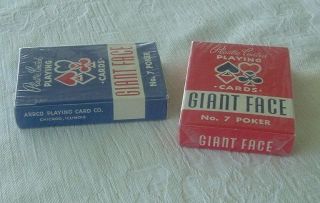 2 Decks Vintage Arrco Giant Face No 7 Poker Plastic Coated Playing Cards 3