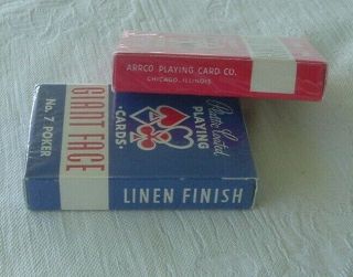 2 Decks Vintage Arrco Giant Face No 7 Poker Plastic Coated Playing Cards 4