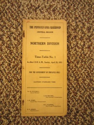 Pennsylvania Railroad Prr Central Region Northern Division Employee Timetable