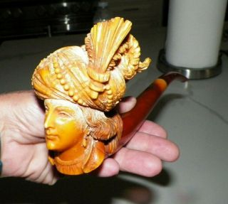 Vintage Antique Hand Carved Meerschaum Pipe Man In Turban No Case