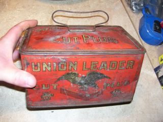 Antique Union Leader Cut Plug Lunch Box Tobacco Tin