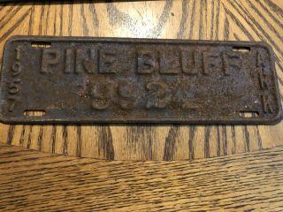 1957 Pine Bluff Arkansas City Tag License Plate Vintage Antique 9924 Ark Ar Tags