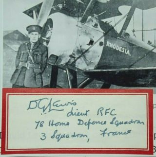 Lt.  D.  G Lewis Royal Flying Corp Ww I Last Pilot Shot Down By Red Baron Autograph