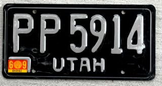 1968 White On Black Utah License Plate " Pp " With A 1969 Sticker