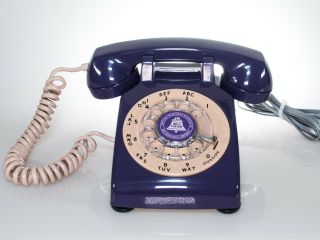 Vintage Rotary Dial Phone In Dark Purple & Pink Accent With Twisted Handset Cord