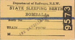 Railway Tickets Nsw Dor Bombala Sleeping Berth