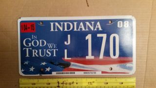 License Plate,  Indiana,  In God We Trust,  2008,  American Flag,  Jl 170