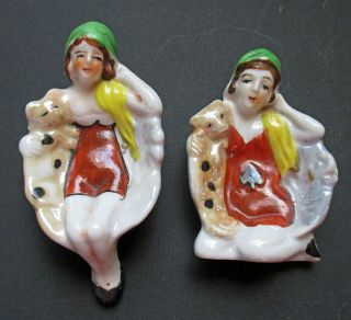 Vintage Bathing Beauty With Cat Ashtray Pair