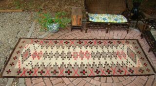 Antique Navajo Runner Rug Large 124x53 Native American Shabby Chic Cabin Weaving 12