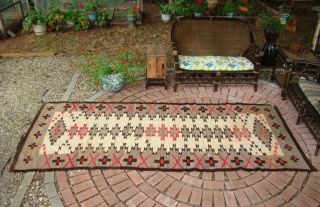 Antique Navajo Runner Rug Large 124x53 Native American Shabby Chic Cabin Weaving