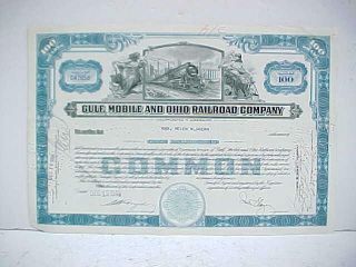1948 Stock Certificate / Gulf Mobile & Ohio Railroad / 100 Shares