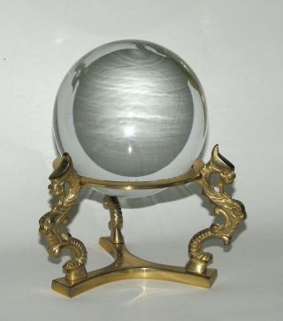 Clear Glass " Crystal Ball " With Dragon Brass Stand.