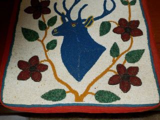 Antique Large Plateau Native American Indian Beaded Bag Pictorial Deer 3