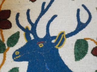 Antique Large Plateau Native American Indian Beaded Bag Pictorial Deer 4