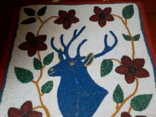 Antique Large Plateau Native American Indian Beaded Bag Pictorial Deer 5
