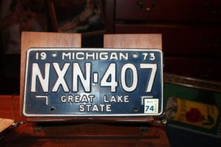 1973 Michigan License Plate Great Lake State Nxn - 407 (2nd Of A Pair)