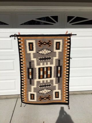 Navajo Rug,  Storm Pattern,  Black,  Gray,  White And Gold.  Wall Display Only.