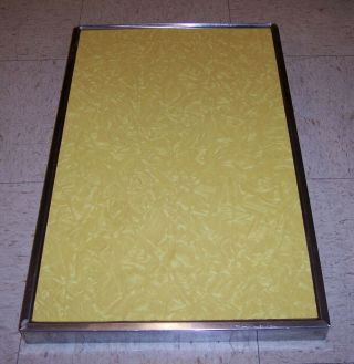 Vintage Mcm Yellow Cracked Ice Formica Counter Top Chrome Edge 14 " X 24 "
