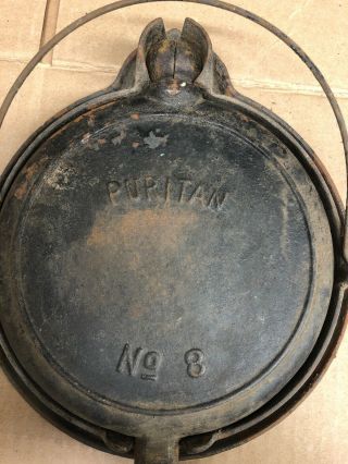 Vtg (griswold) Puritan American Waffle Iron 8 Patent Dec Cast Iron