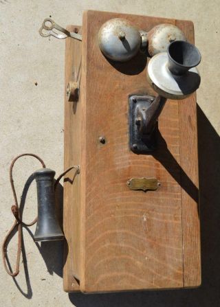 Antique Montgomery Ward Wooden Crank Telephone Transmitter Oak Wood