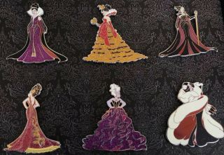 Htf Disney Store Designer Villains 6 Pin Set Maleficent Ursula Evil Queen Le 200
