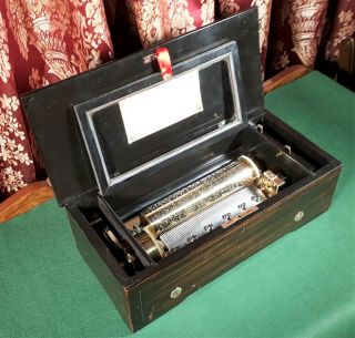 Antique Victorian Swiss Music Box By P.  V.  F.  With Bird Inlay C.  1880 (watch Video)