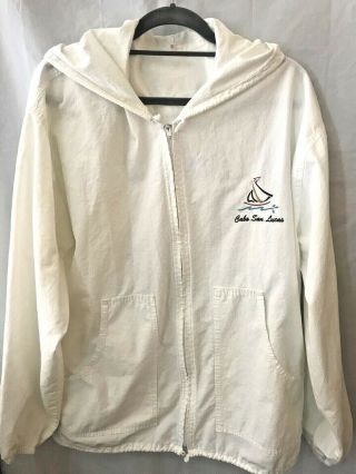 Cabo San Lucas Zip Front Hooded Jacket Size 42 Xl White Cotton Sailing Mexico