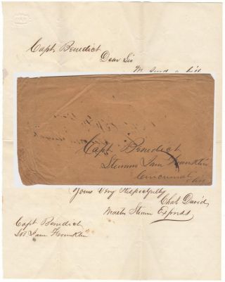 1855 Riverboat Letter From One Captain To Another Demanding Payment For A Crash