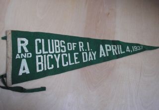Rare Vintage R And A Clubs Of Rhode Island Bicycle Day April 4,  1937 Pennant 17 "