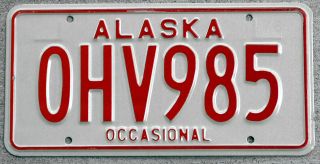 1976 Red On White Alaska Occasional Use License Plate