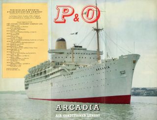 1960 P&o Arcadia First & Tourist Interiors Brochure - Nautiques Ships Worldwide
