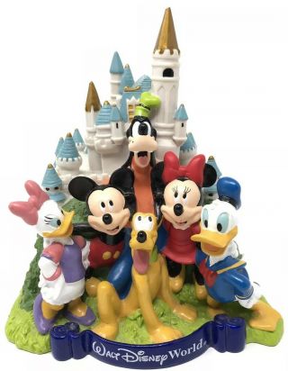 Walt Disney World Castle Coin Bank W/ 3 D Disney Character Figures Plastic
