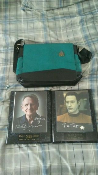 Rene Auberjonois & Brent Spiner Autographed Pictures & Star Trek Messaenger Bag