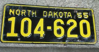 1955 North Dakota License Plate,  104 - 620,  Single Plate Year,  V Good Tag.