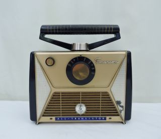 Early Emerson Transistor Radio Model 869 Miracle Wand Gold & Blue Case Powers On