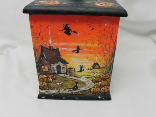 Ooak Hand Painted Wooden Halloween Box Witch Black Cats By Wight Magic Studio
