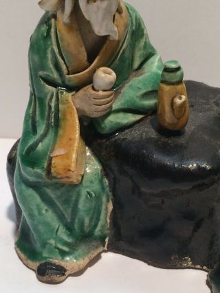 Chinese Mud Man Two Old Wise Men Drinking Tea Figurine 4 1/4 