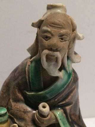 Chinese Mud Man Two Old Wise Men Drinking Tea Figurine 4 1/4 