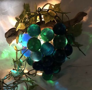 Vintage MCM Lucite Acrylic Grape Cluster Hanging Swag Lamp Light 16 