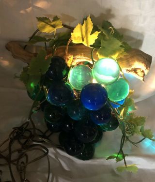 Vintage MCM Lucite Acrylic Grape Cluster Hanging Swag Lamp Light 16 