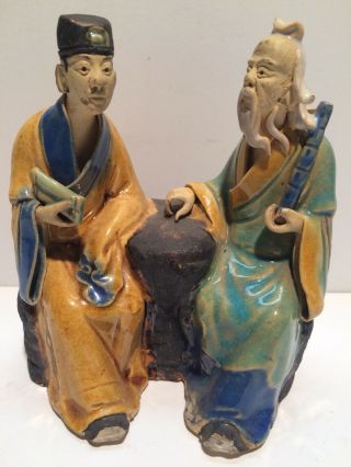 Chinese Mud Men Old Wise Man Sharing Knowledge Figurine 5 " Tall