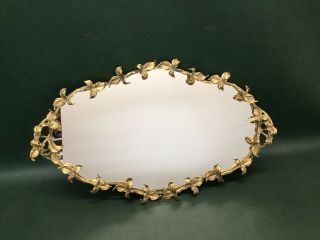 Art Nouveau Brass Vanity Mirror Tray Frame Leaves Flowers 14 " By 24 "