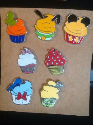 2011 Disney Character Cupcake Mini - Pin Set Of 7 Pins
