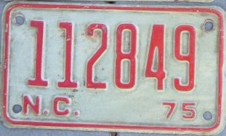 North Carolina Vintage 1975 Motorcycle Cycle License Plate 112849